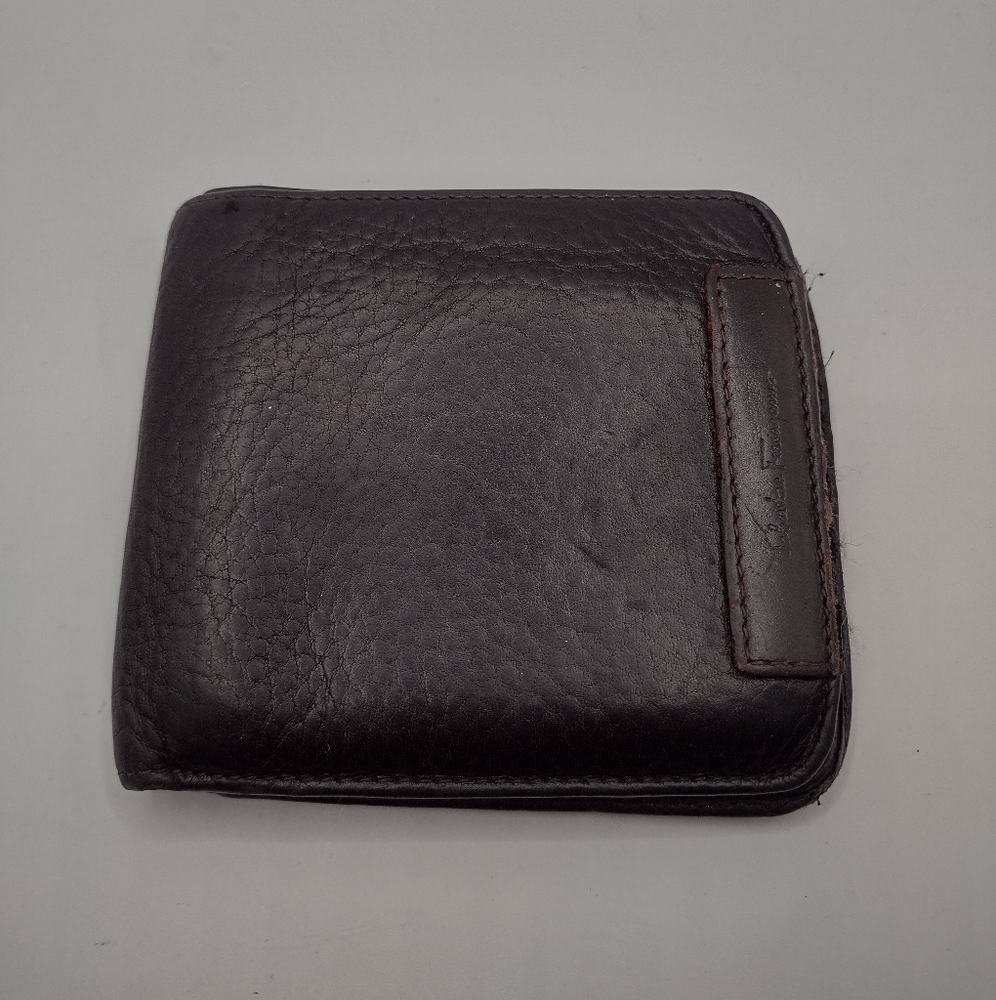 Salvatore Ferragamo Mens Bifold Wallet Card Holder Brown Pebbled Leather B11
